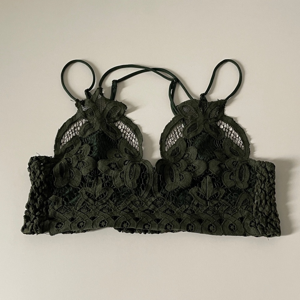 Ella Blue Lace Bralette Green Double Strap Cami Bra